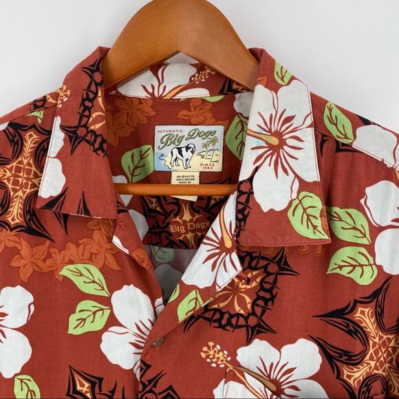 Rust brown Big Dogs Hawaiian shirt men’s size large - Picture 4 of 9